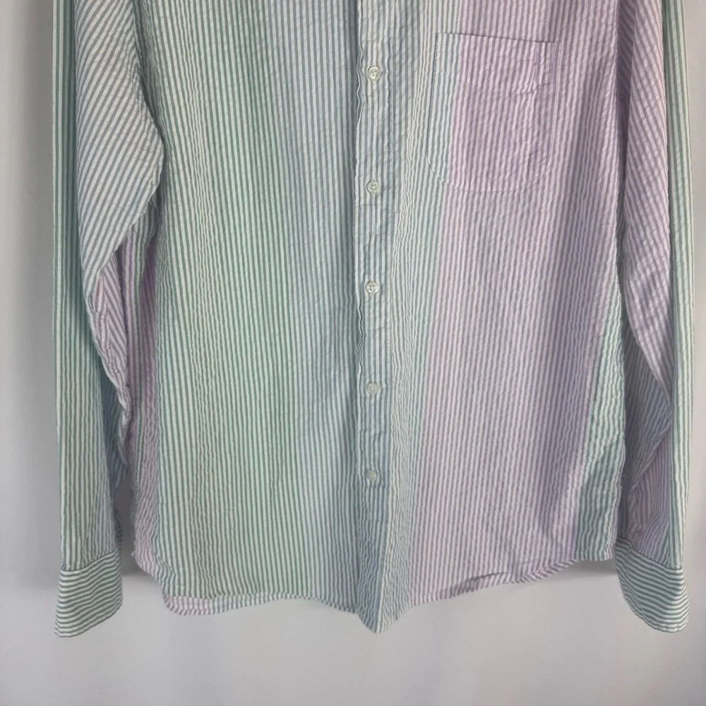 J.Crew Shirt Mens L Long Sleeve Striped Seersucker Breathable Lightweight